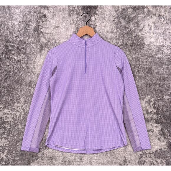 Ibkul Sun Shirt Small Womens Purple Gingham Check UPF 50 Vented 1/4 Zip - Picture 1 of 8